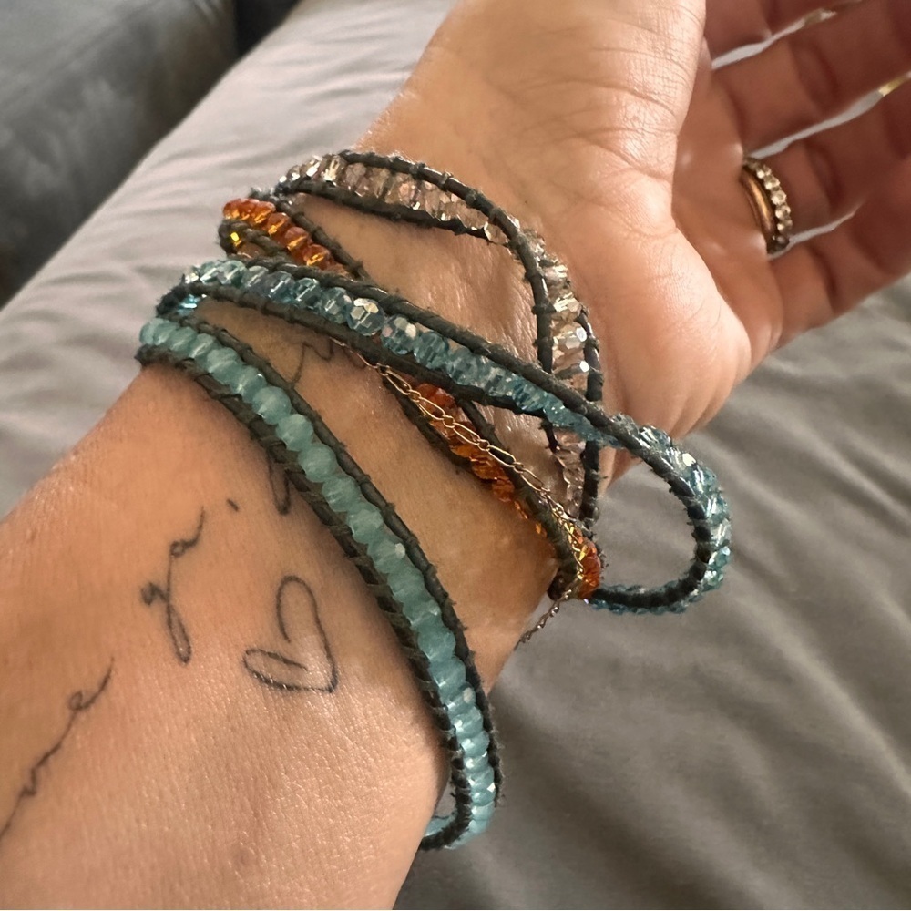 Elegant Multi-Color Blue Orange Beaded Wrap Bracelet Festival Concert Boho Beach - Picture 2 of 3